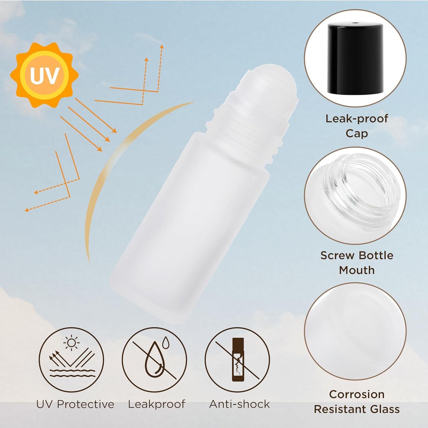 Essential Oil Roller Bottles, 2PCS (50ml/30ml) Thick Glass Perfume Roller Bottles with Funnel and Dropper Glass Empty Bottles Beauty and Personal Care Tools for Fragrance (White, 50ML)