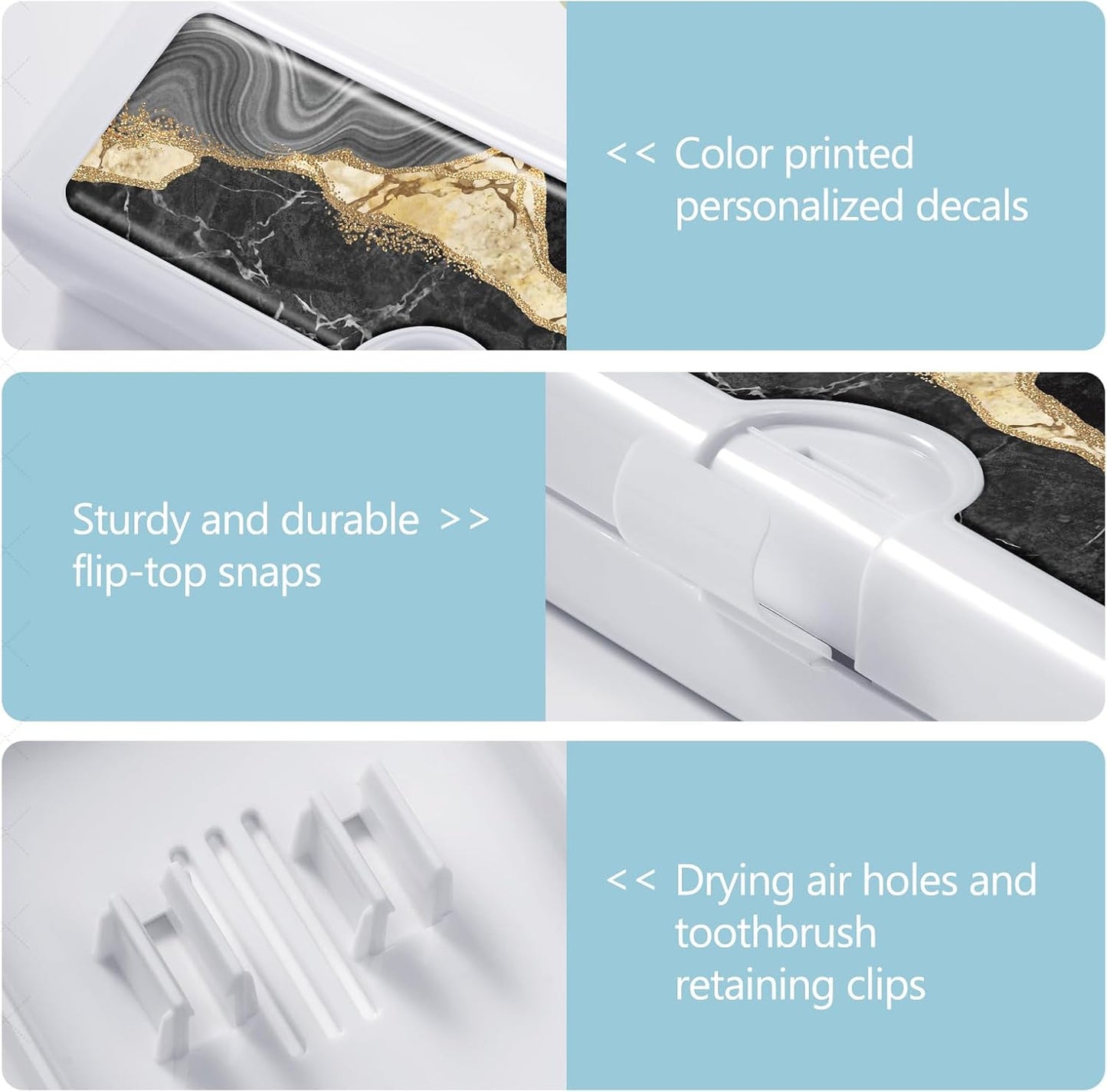 Toothbrush Travel Case - Colorful Pattern, Holder and Covers for Toothbrushes, Includes Tongue Scraper Case