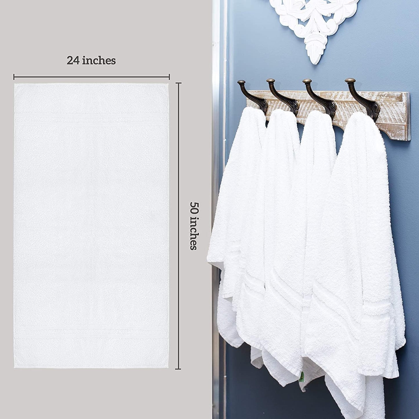 GREEN LIFESTYLE Luxury Bath Towel - White Large Bath Towels Pack for Spa, Gym, Bathroom, Hotel - 86% Cotton 14% Polyester -Super Soft, Thick and Absorbent 24 x 50 Bulk Bath Towel - (48-Pack)