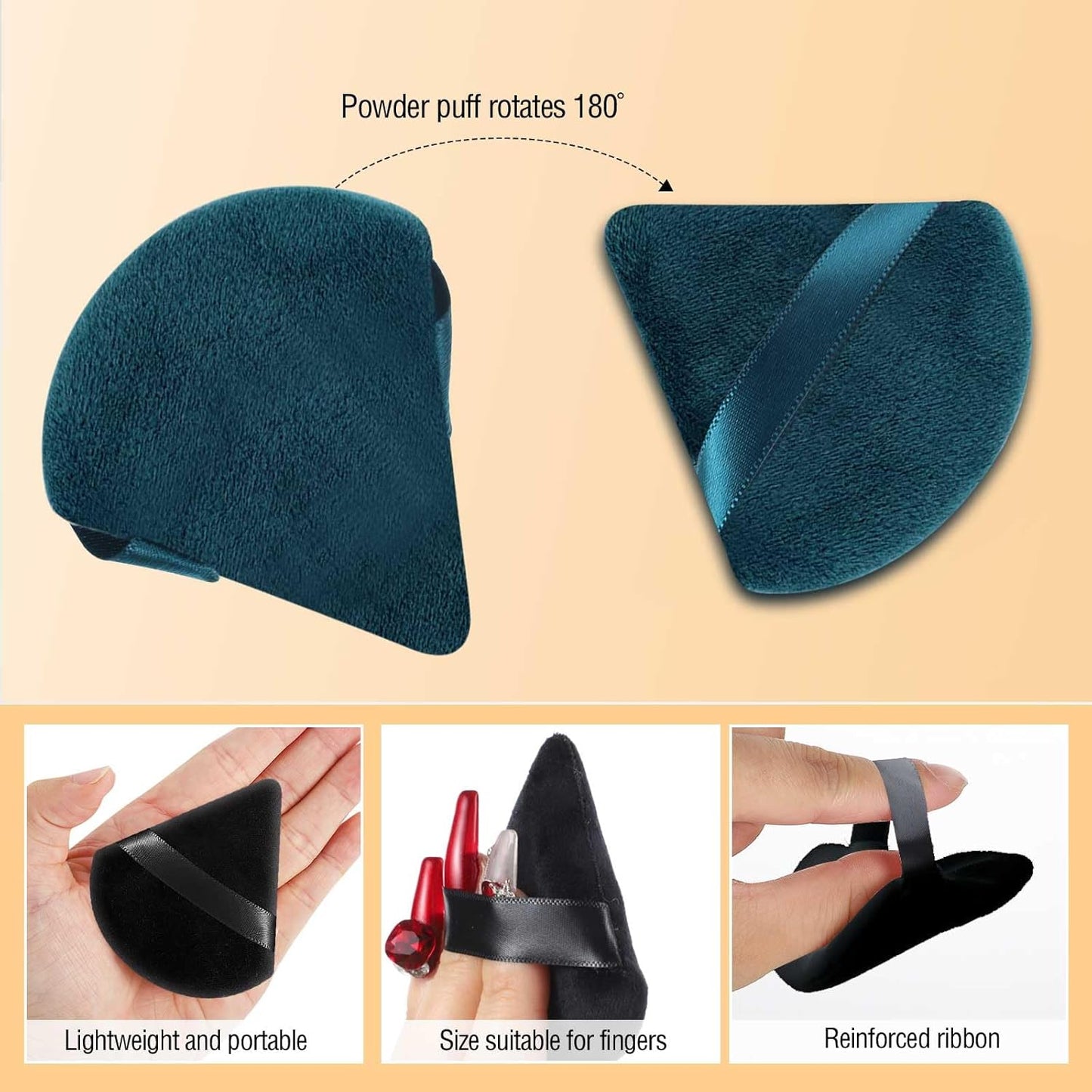 Pimoys 6 Pieces Powder Puff Face Triangle Makeup Puff for Loose Powder Setting Powder Soft Foundation Sponge Makeup Blender Sponge Beauty Makeup Tool, Black and Peacock Blue