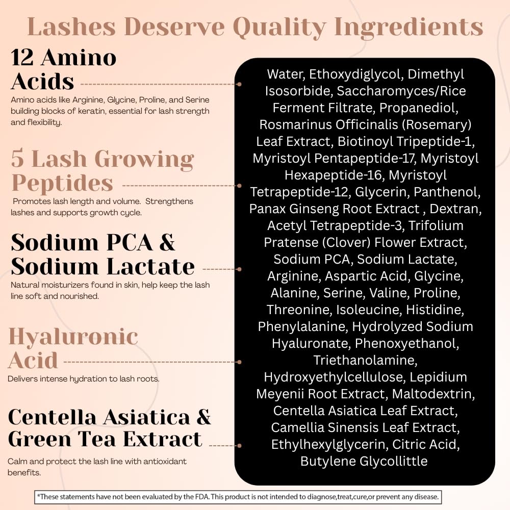 Lash Serum for Eyelash Growth - Prostaglandin Free Formula - Eye Lash Enhancing Serum with Biotin & Peptides - Vegan Lash Growth - Made in USA - Cruelty Free - 2ml