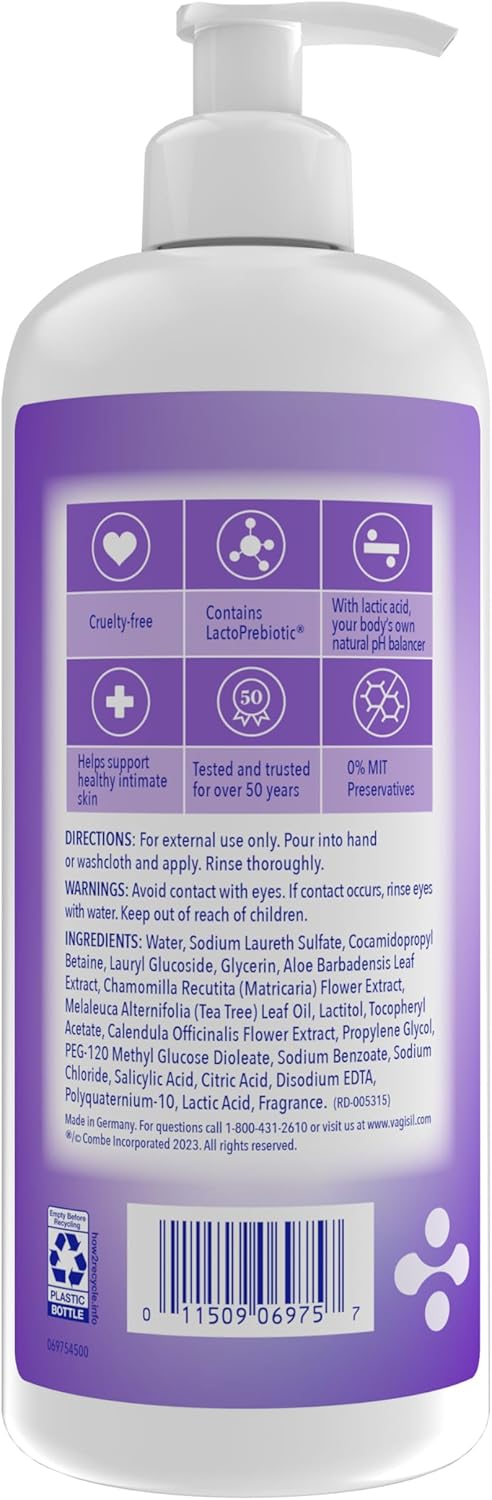 Vagisil Feminine Wash for Intimate Area Hygiene, pH Balance, Gynecologist Tested, Hypoallergenic, 16.9 oz with Pump