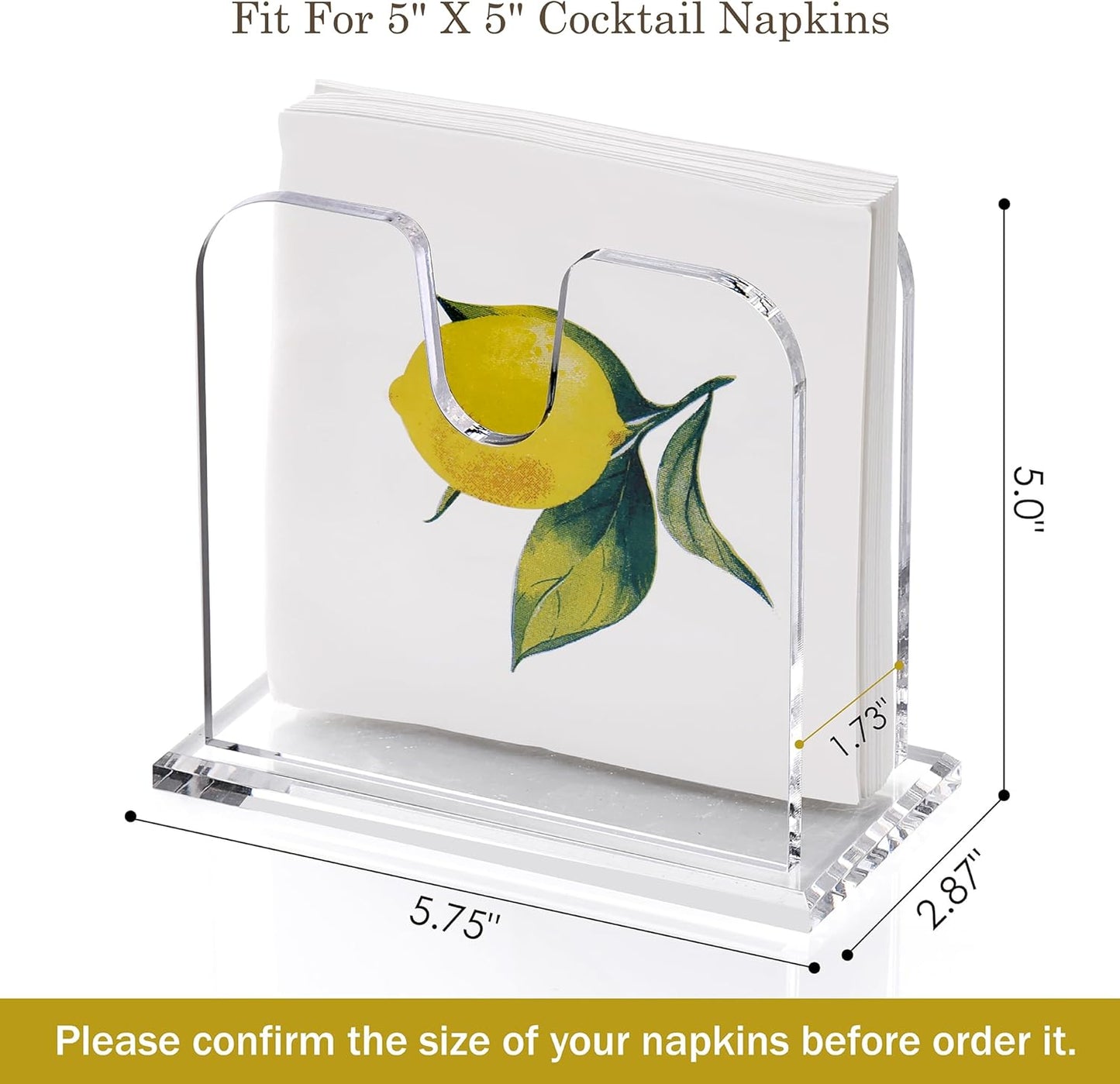 DINGHUO Acrylic Cocktail Napkin Holder for Table, (5" x 5") Clear Beverage Napkin Dispenser with 8mm Thickened base, Large Capacity Napkin Box for Kitchen, Restaurant, Bar, Dinner, Home Decor