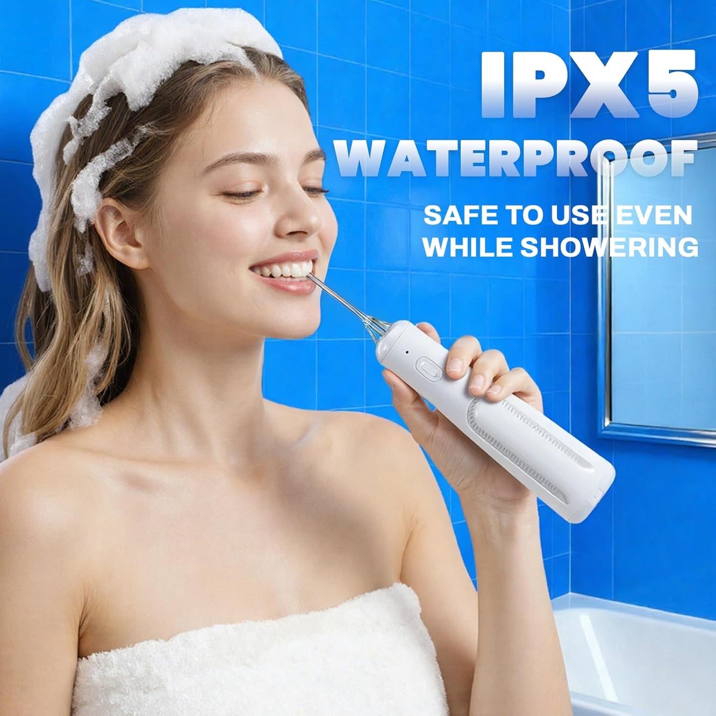 Water Dental Flosser Teeth Pick: Portable Oral Irrigator, 3 Modes Cordless Water flosser,Battery Operated, IPX5 Waterproof Flossing Machine for Teeth Cleaning for Travel Home - White