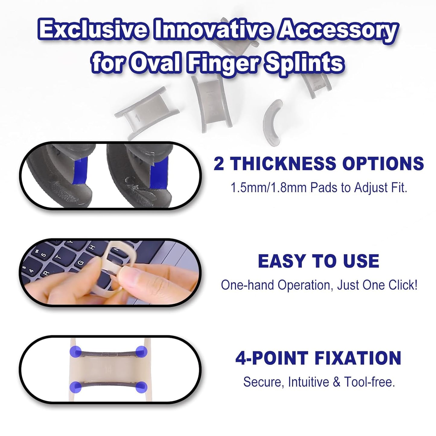 8Pcs Oval Finger Splints & Click-Lock Adjustment Kit, 4 Graduated Finger Ring Splint & 4 Splint Adjustment, Finger Braces for Arthritis, Mallet, Straightening, Support (Size 11-14)