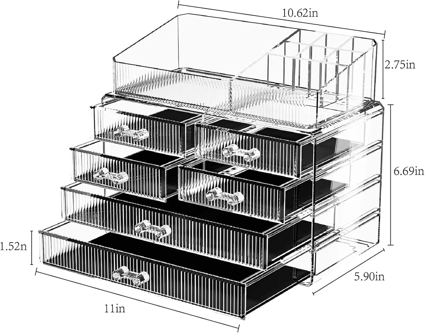 ZHIAI Stackable Storage Drawers, Acrylic Bathroom Counter Organizer Clear Makeup Organizers for Vanity, Kitchen Cabinets, Bathroom, Undersink, Home Organization and Storage (1 Top 6 Drawers)