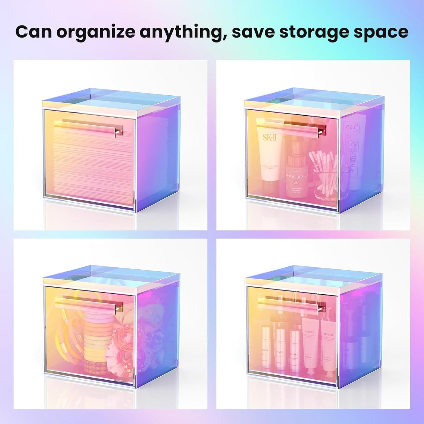 Rainbow Disposable Facial Towels Storage Box Acrylic Container Compatible with Clean Skin Club Clean Towel XL Wall-Mounted Face Towel Organizer with Drawer(Excluding Facial Towels)