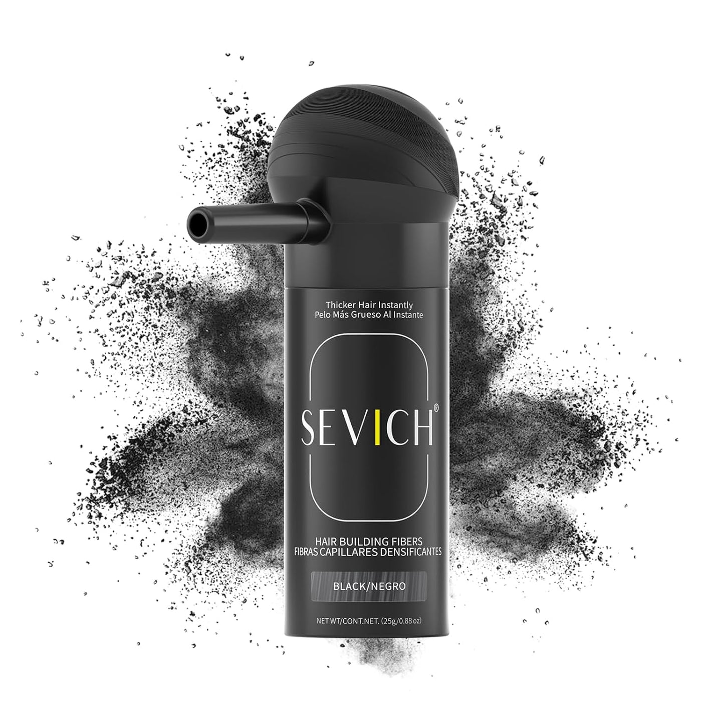 SEVICH Hair Fibers with Spray Applicator - Natural-Looking Hair Thickening Fibers for Men & Women, Instant Fullness, Wind & Water Resistant, Easy Wash Out, 25g (Black)