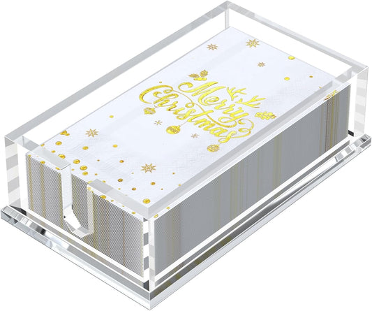 Napkin Holder for Table, Acrylic Napkin Paper Towel Holder for Kitchen, Clear Acrylic Guest Towel Holder Tray for Bathroom, Cocktail Napkin Holder for Dinner (Rectangle Clear 0.31+0.4in Thickness)