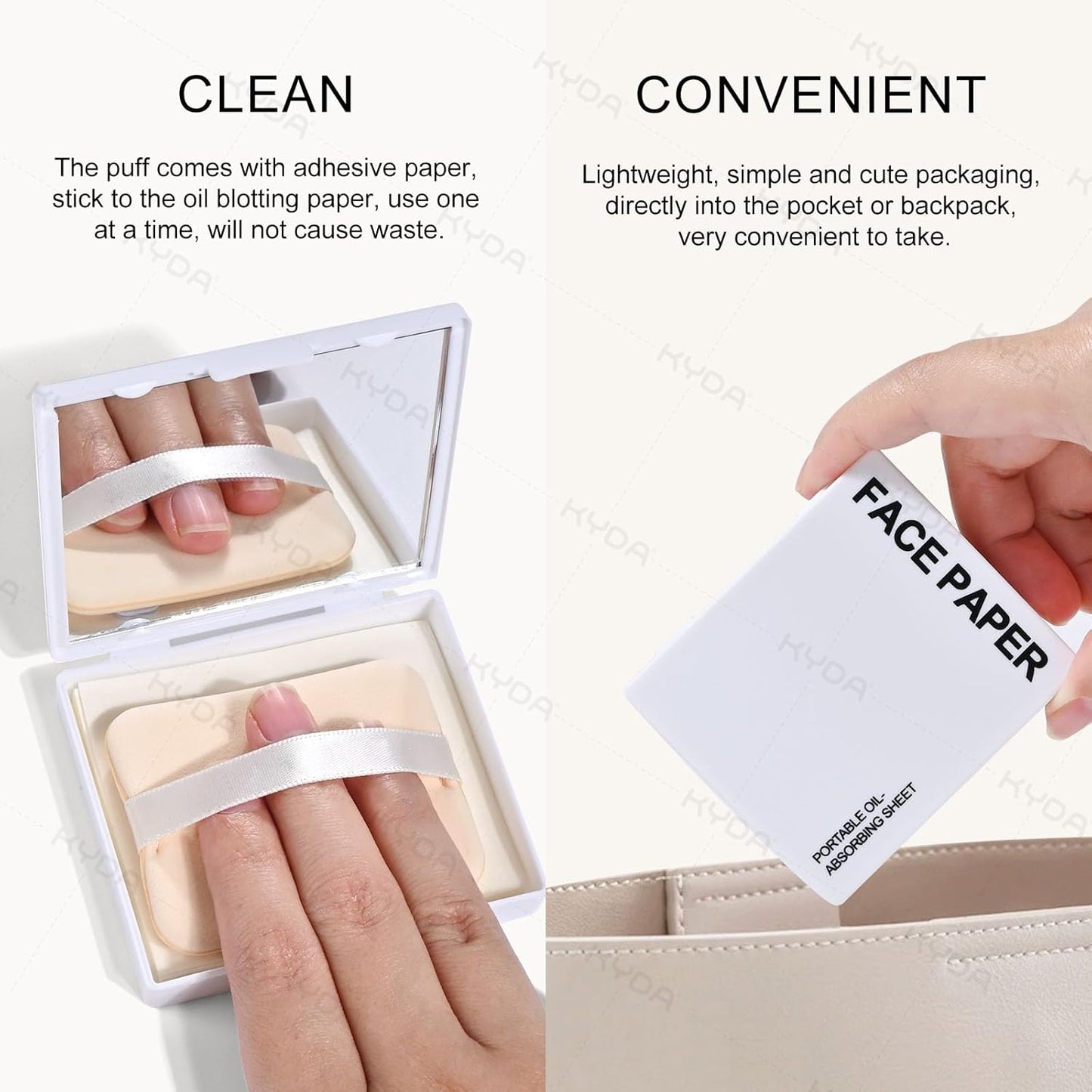 KYDA 200 Sheets Face Oil Blotting Paper, Included Refills, Mirror and Puff, Oil Absorbing Sheets for Makeup, Oil Control Shine, Absorb Excess Oil, Travel Size Gentle Face Makeup, Gardenia