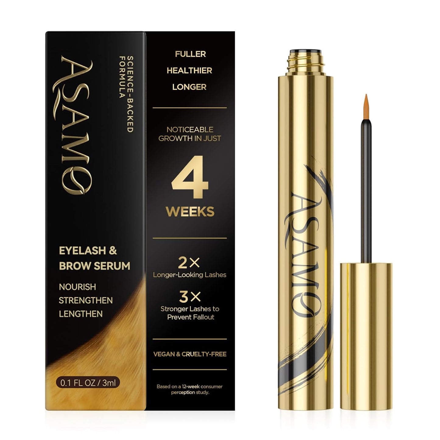 Eyelash & Eyebrow Growth Serum – 15 Plant Extracts for Longer, Denser & Fuller Lashes & Brows, Boosts Natural Hair Development,eyelash serum,Hypoallergenic Oil-Free,lash growth serum (PURE GOLD)