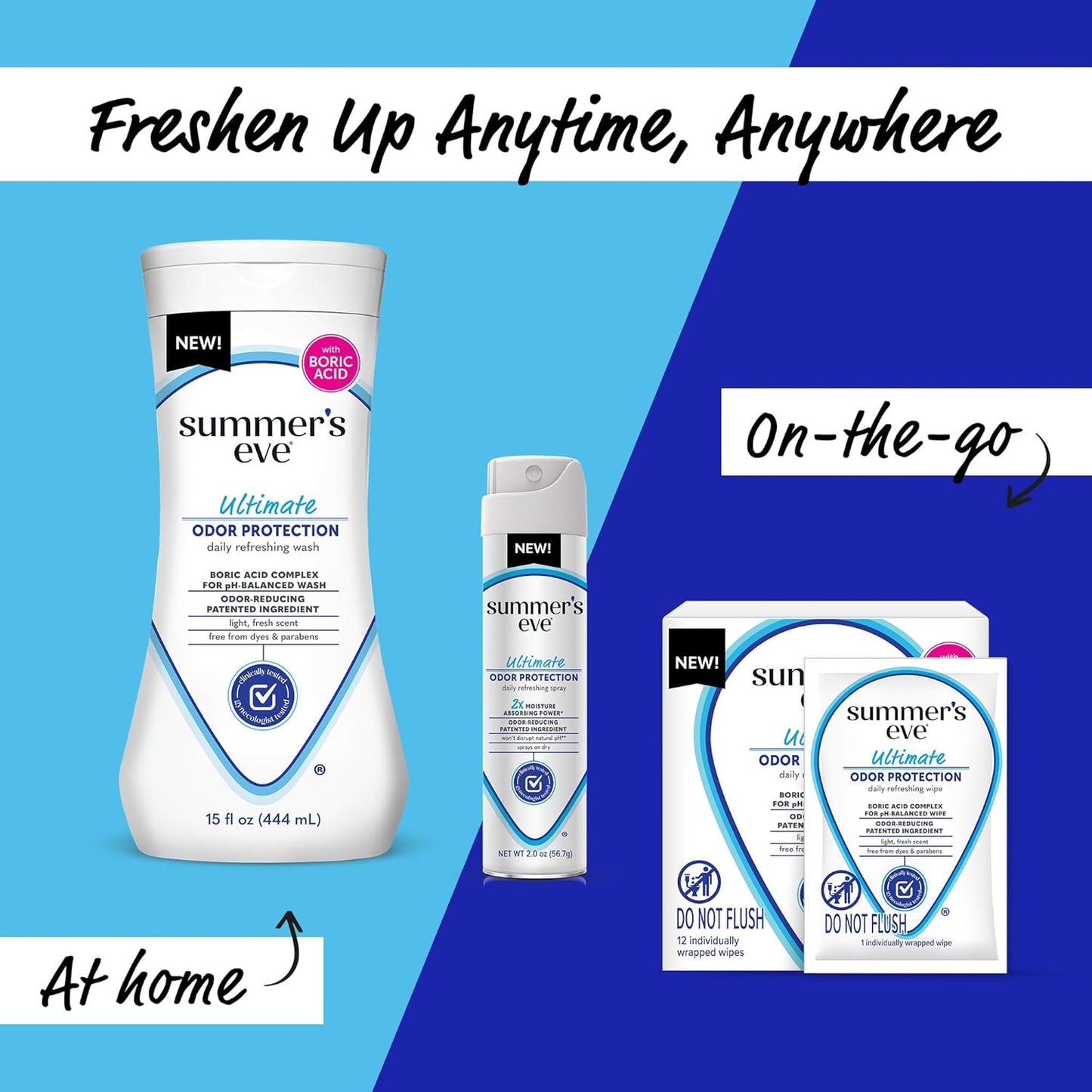 Summer's Eve Ultimate Odor Control Feminine Spray, 2 oz & Body Wash with Boric Acid, 15 Fl Oz