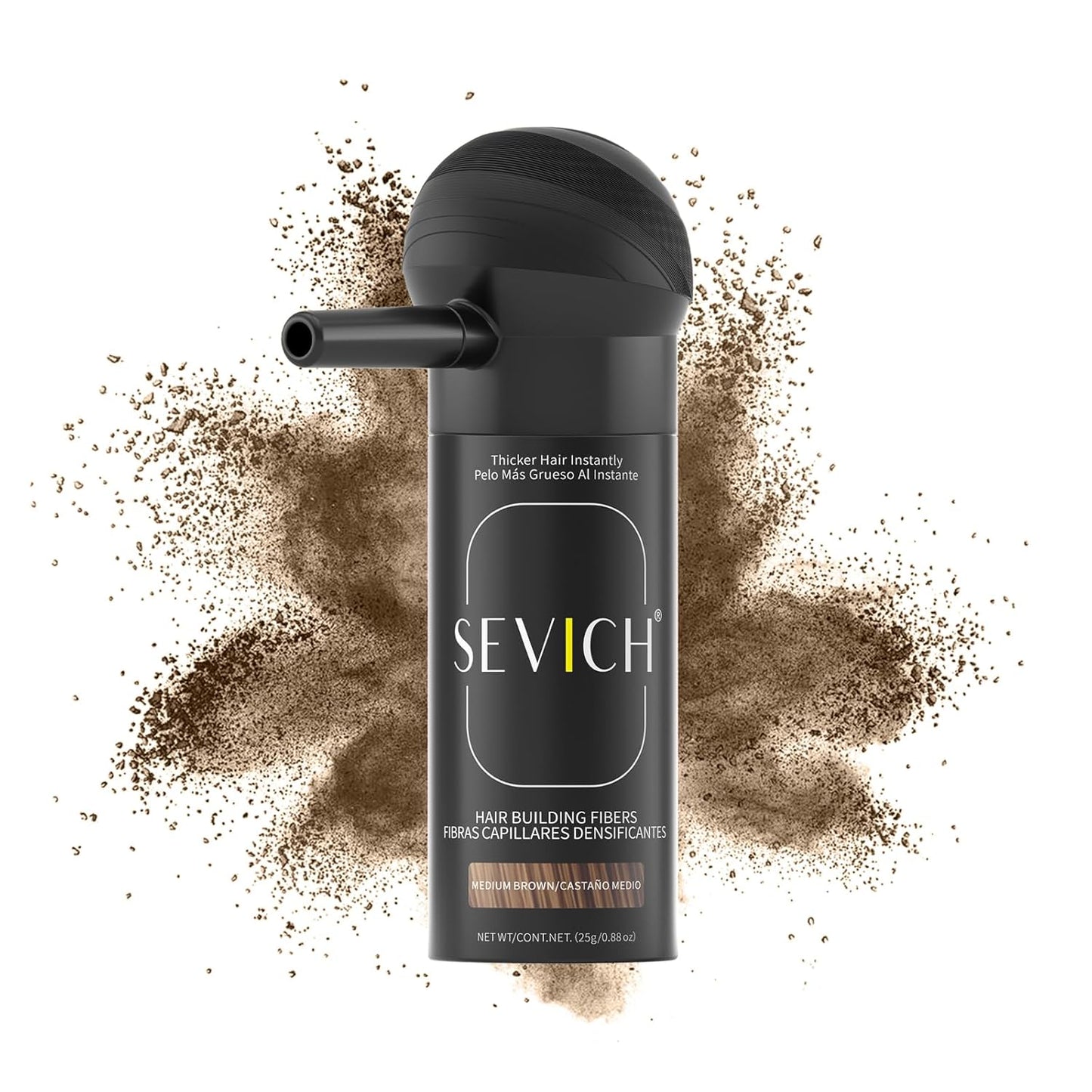 SEVICH Hair Fibers with Spray Applicator - Natural-Looking Hair Thickening Fibers for Men & Women, Instant Fullness, Wind & Water Resistant, Easy Wash Out, 25g (Medium Brown)