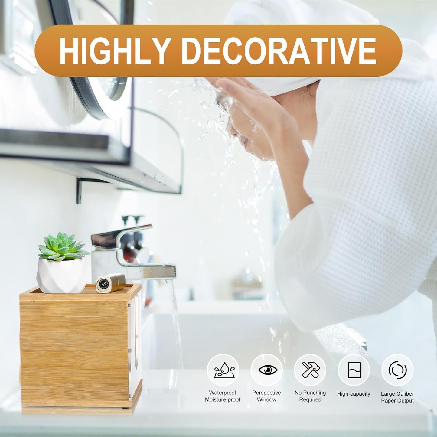 Chunful Disposable Face Towel Holder Box with Bamboo Lid, Acrylic Cosmetic Facial Towel Storage Container for Disposable Makeup Wipes Bathroom Vanity Countertop(Magnetic Connection)