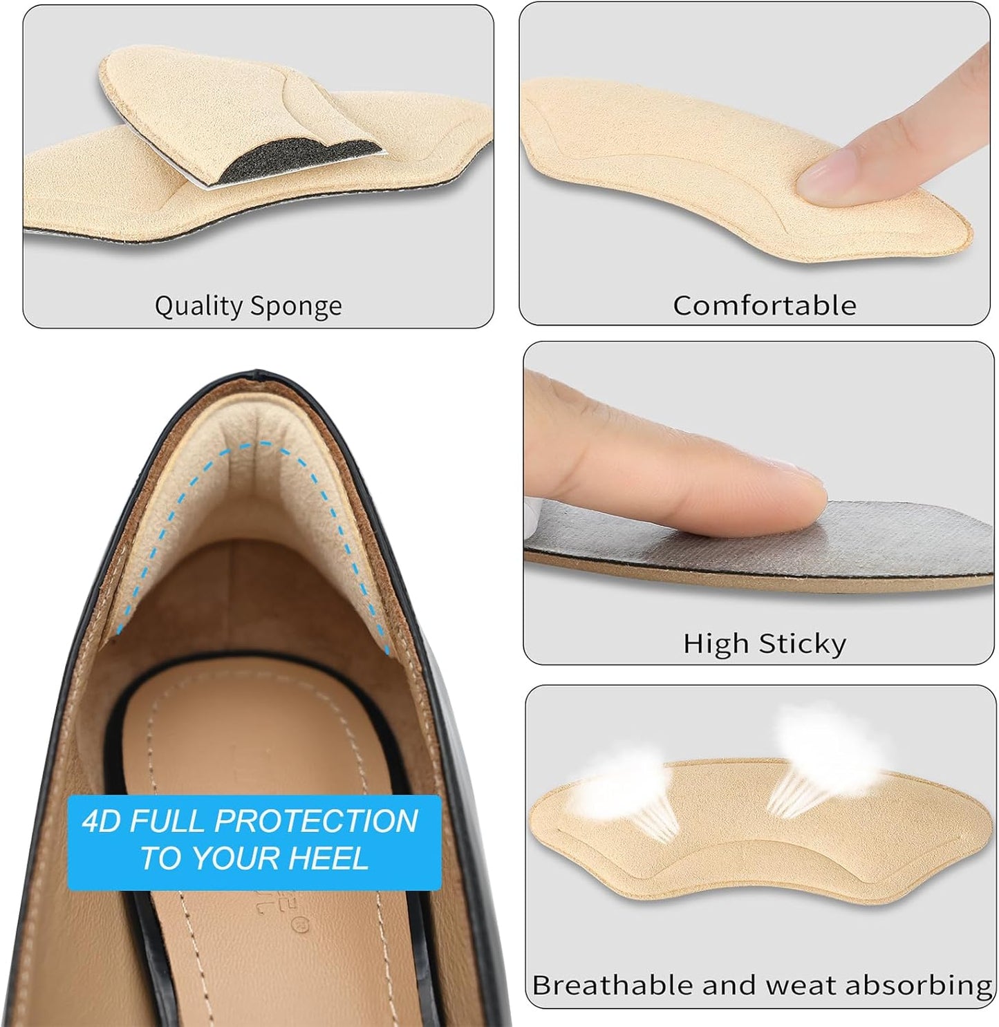 6 Pairs Heel Cushion Pads for Shoes Too Big, Shoe Grips Liners Heel Protectors for Loose Shoes, Heel Pain, Blisters and Rubbing, Anti Slip Shoe Filler Make Shoes Fit Tighter(Beige)
