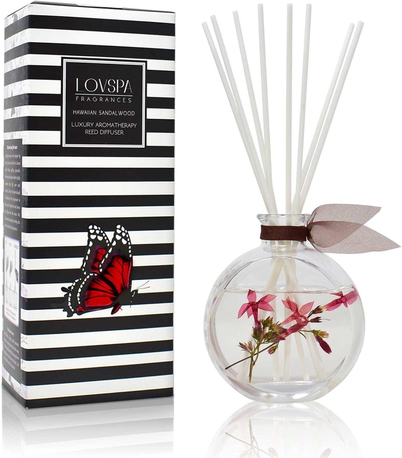 LOVSPA Reed Diffuser Set, Hawaiian Sandalwood Scented Oil Diffuser with Sticks, Home Fragrance Accessories for Bathroom Shelf Decor, Aroma Diffusers for Home or Office Fall Decor, USA Made