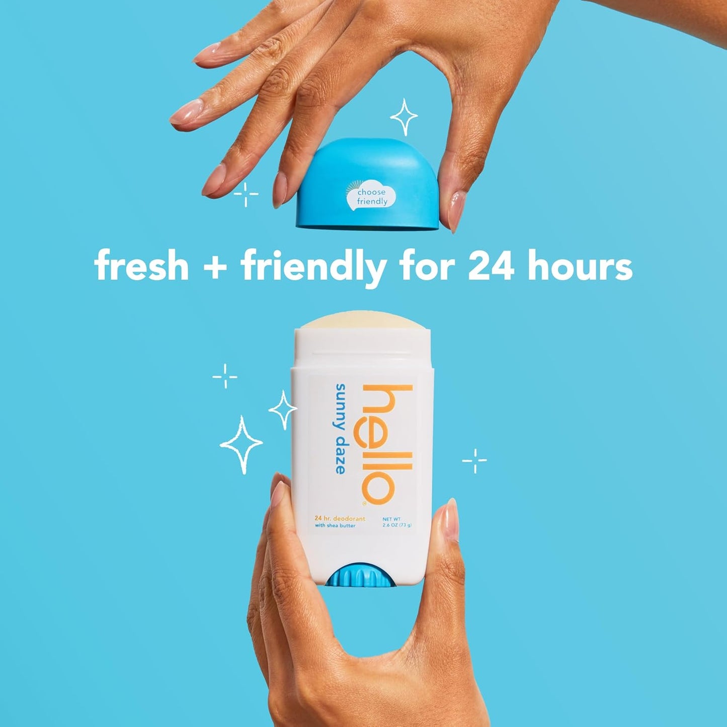 hello Sunny Daze Aluminum Free Deodorant for Women and Men with Shea Butter, 24-Hour Freshness, Baking Soda Free, Dermatologically Tested, 2.6 oz Deodorant Stick, 2 pack