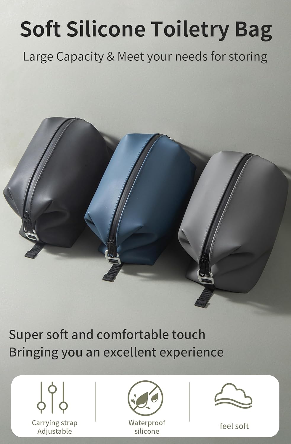 6"x 11" 6L Large Silicone Toiletry Bag,Waterproof Leakproof Foldable Travel Organizer,Dopp Kit Alternative for Men & Women,Black