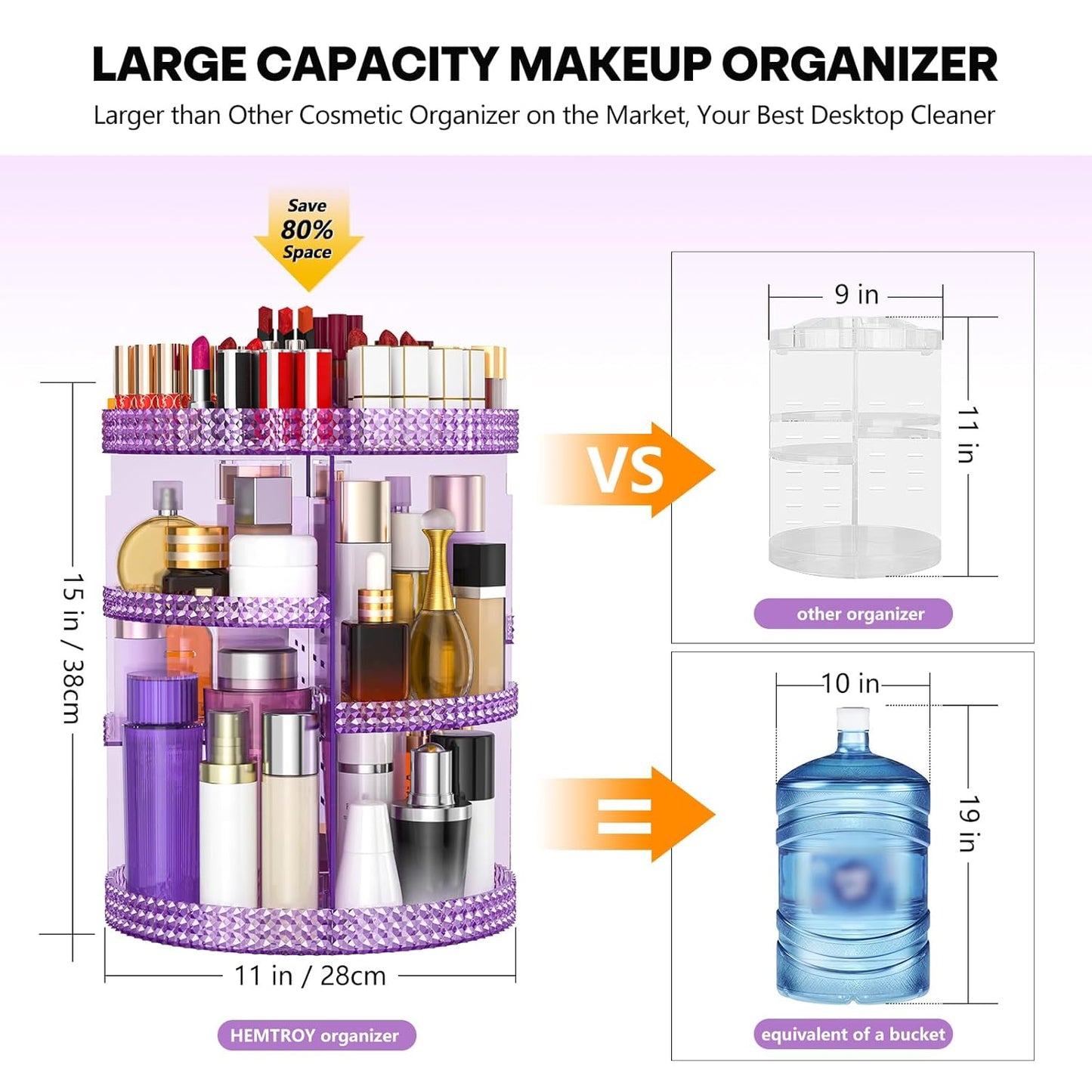 360 Degree Rotating Makeup Organizer, Extra Large Capacity Cosmetics Organizer, Removable 7 Layers Skincare Organizers, Spinning Perfume Organizer, Dresser Organizer Countertop (Purple)