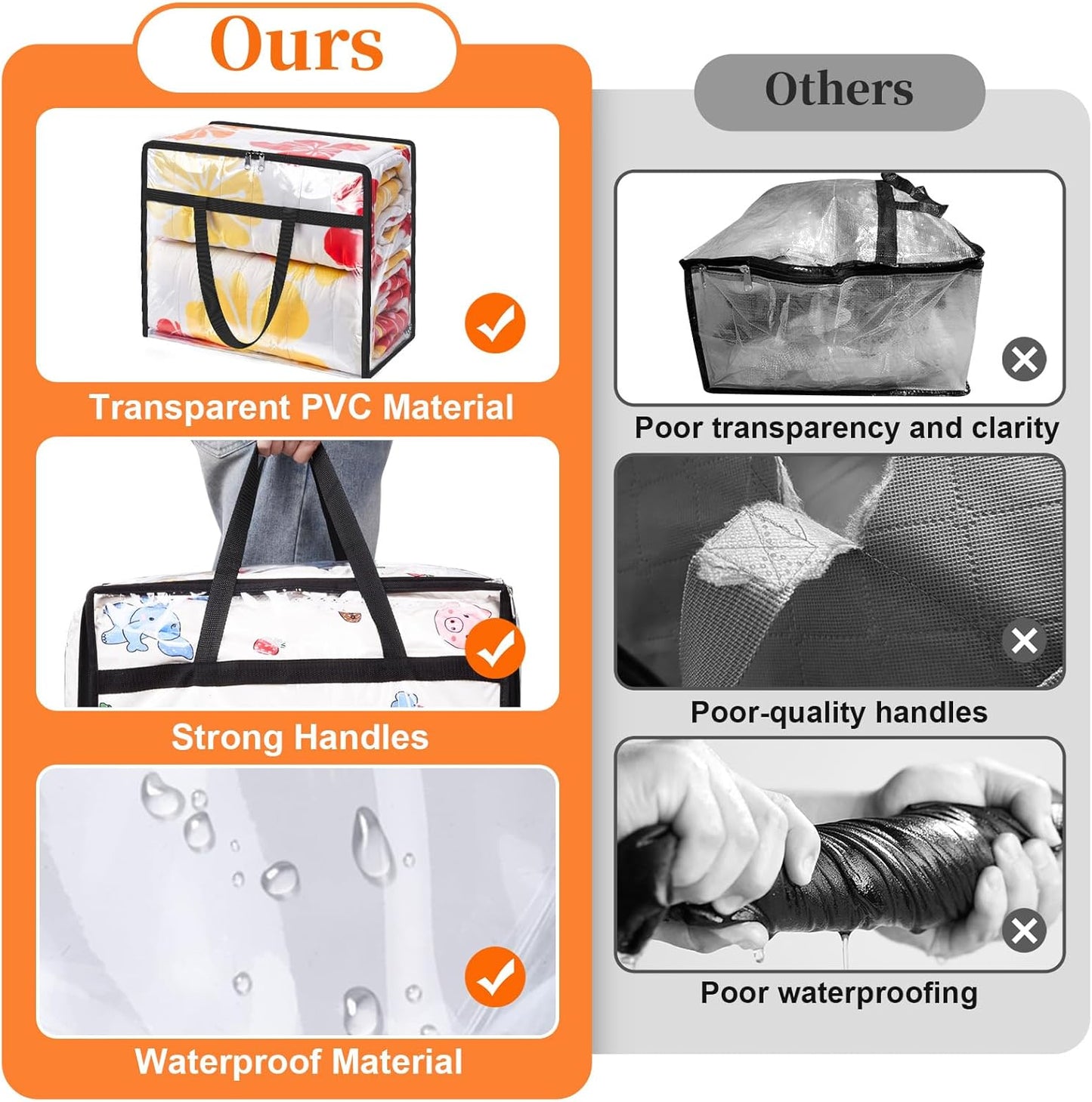 Clear Clothes Storage Bags, 8 Pack Closet Organizers and Under Bed Storage Containers, Foldable Moving Bags with Zippers for Comforter, Blanket, Bedding, Duvet, PVC Packing Bags 40L