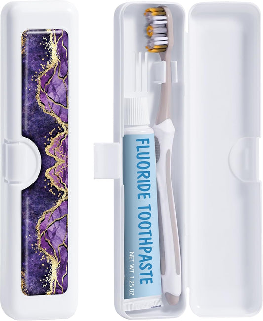 Toothbrush Travel Case - Colorful Pattern, Holder and Covers for Toothbrushes, Includes Tongue Scraper Case