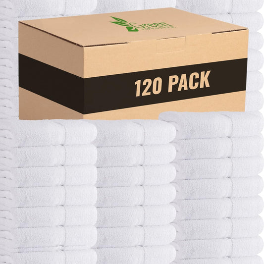 GREEN LIFESTYLE Dobby Border Towel 16x30 100% Ring Spun Cotton Soft and Plush Crisp Highly Absorbent White Hand Towel Ideal for Home, Gym, Spa (Pack of 120)