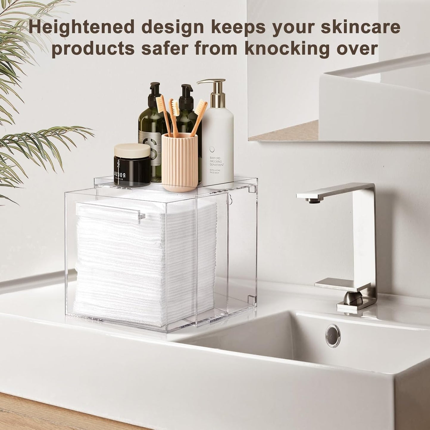 Disposable Facial Towels Storage Box - Acrylic Container Compatible With Clean Skin Club Clean Towel XL - Wall-Mounted Makeup Organizer With Drawer (Excluding Facial Towels)