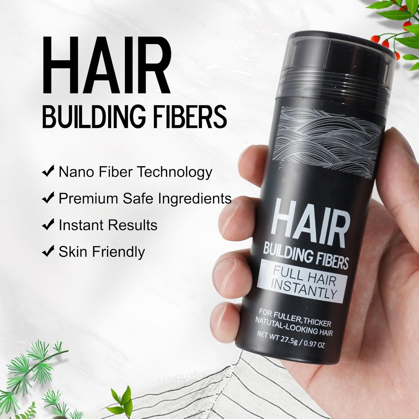 Hair Building Fibers for Thinning Hair with Spray Applicator Pump Nozzle, Natural Keratin & Undetectable, Instantly Fuller, Thicker Look, Conceals Hair Loss in Seconds, Hair Powder for Women & Men