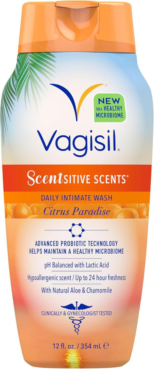 Vagisil Feminine Wash for Intimate Area Hygiene, Scentsitive Scents, pH Balanced and Gynecologist Tested, Citrus Paradise, 12 oz (Pack of 1)
