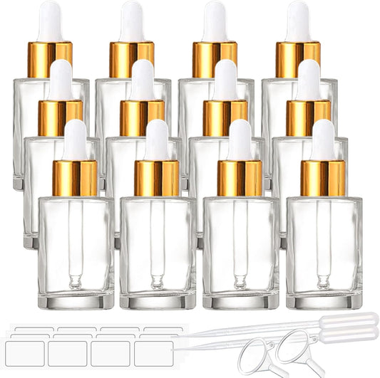 12 Pack 1 oz Glass Dropper Bottle Essential Oils Bottle with Glass Eye Droppers,for Serum Essence Oil,Perfumes,Liquids (Clear, 1oz)