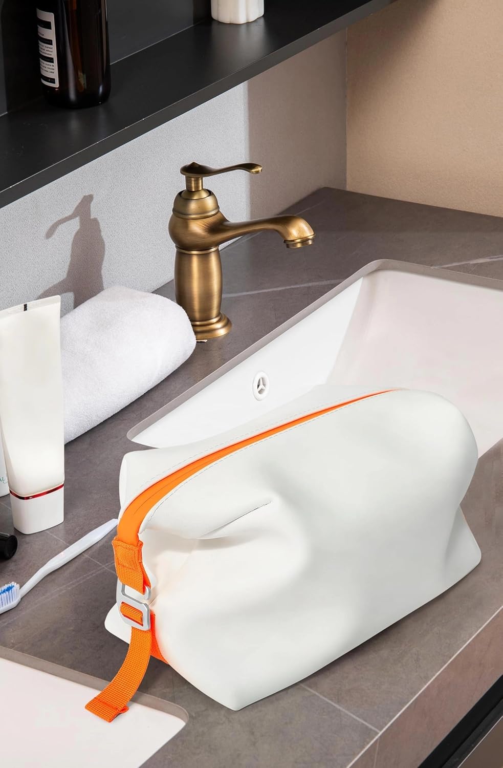 6"x 9.84" 4.5L Large Silicone Toiletry Bag,Waterproof Leakproof Foldable Travel Organizer,Dopp Kit Alternative for Men & Women,White