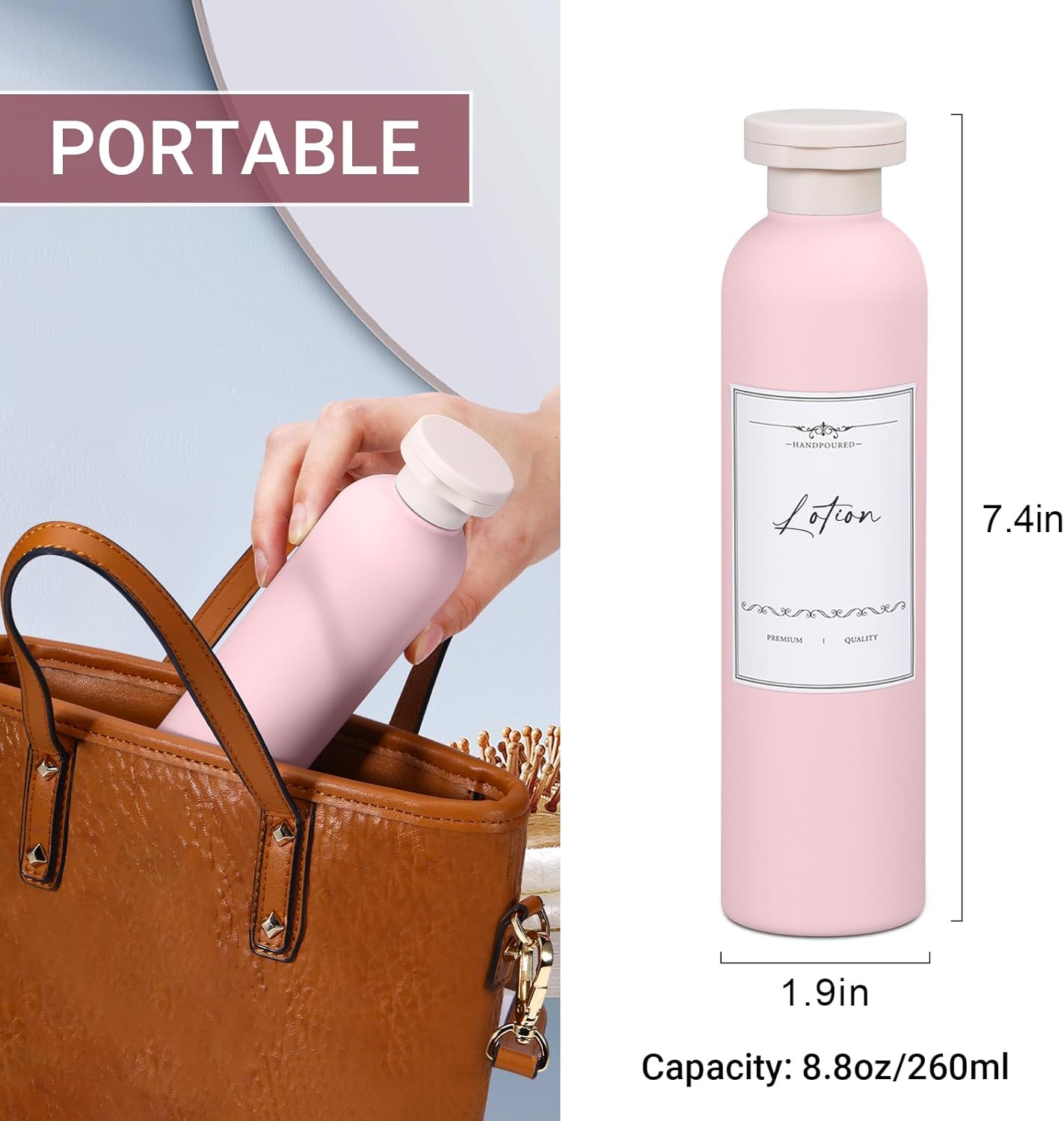 8.8oz Travel Essentials Shampoo Bottles for Toiletries,Empty Plastic Squeeze Bottles with Flip Cap for Toiletries Travel Size Shampoo and Conditioner (3 pack, pink)