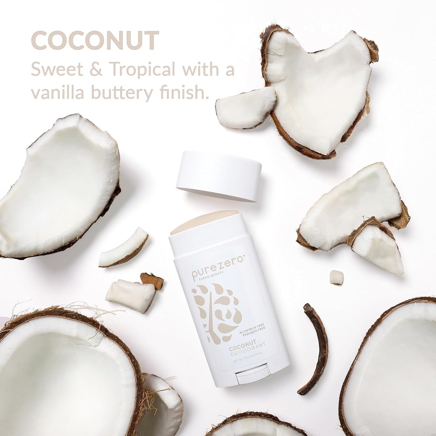 Purezero Deodorant | COCONUT | Aluminum & Paraben Free with Baking Soda and 24-Hour Odor Protection | For Women & Men | Infused with Shea Butter & Coconut Oil (2 Pack)