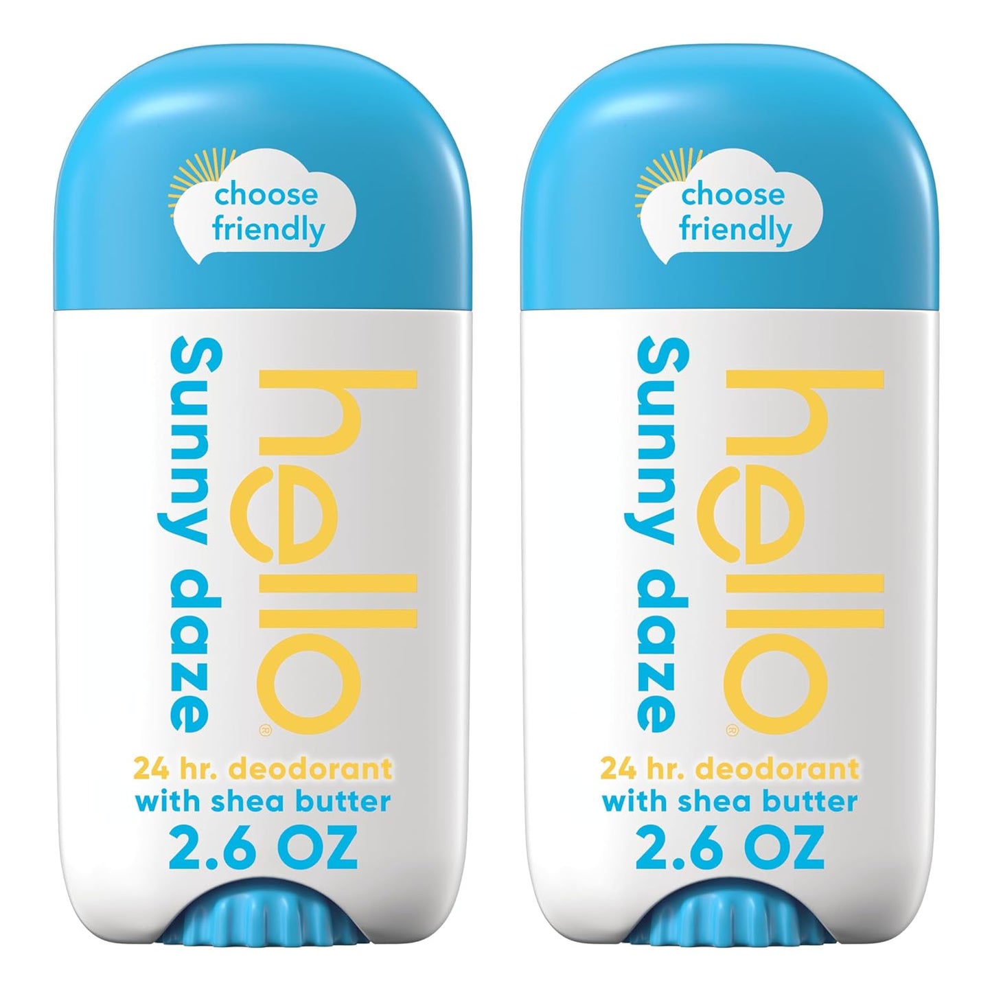 hello Sunny Daze Aluminum Free Deodorant for Women and Men with Shea Butter, 24-Hour Freshness, Baking Soda Free, Dermatologically Tested, 2.6 oz Deodorant Stick, 2 pack