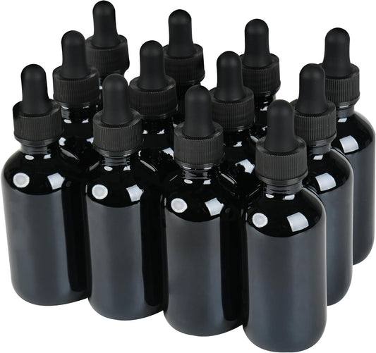 12 Pcs, 2oz Black Glass Eye Dropper Bottle, Tincture Bottles with Leak-Proof Design, Stronger Suction, for All Kinds of Mixed Liquids
