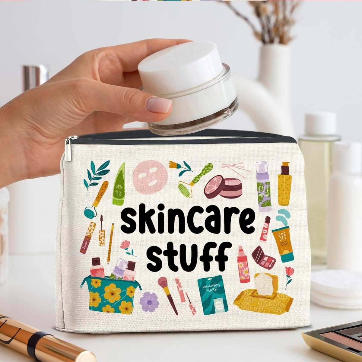 Skincare Stuff Makeup Bag Gifts for Women Skincare Stuff Cosmetic Bag Zipper Makeup Pouch