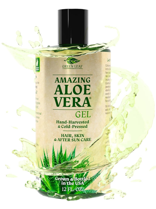Amazing Aloe Vera Gel - Freshly Cut, 100% Pure Aloe, Premium Quality, Vegan, Unscented - Natural Sunburn Relief, After Shave, Skin, Face & Hair Care 12oz