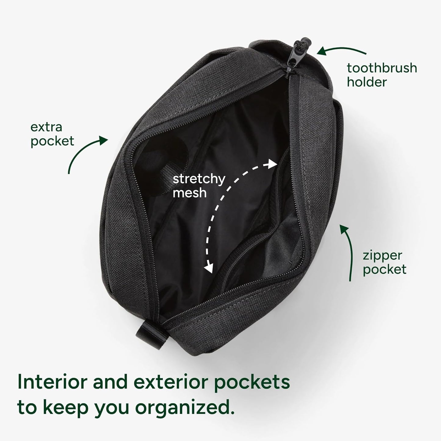 Halfday Sidecar Toiletry Bag | Travel Organizer for Men & Women with Waterproof Pouch, Mesh Pockets, Toothbrush Holder, Hanging Loop (Lightweight, Durable, Water-Resistant), Shadow