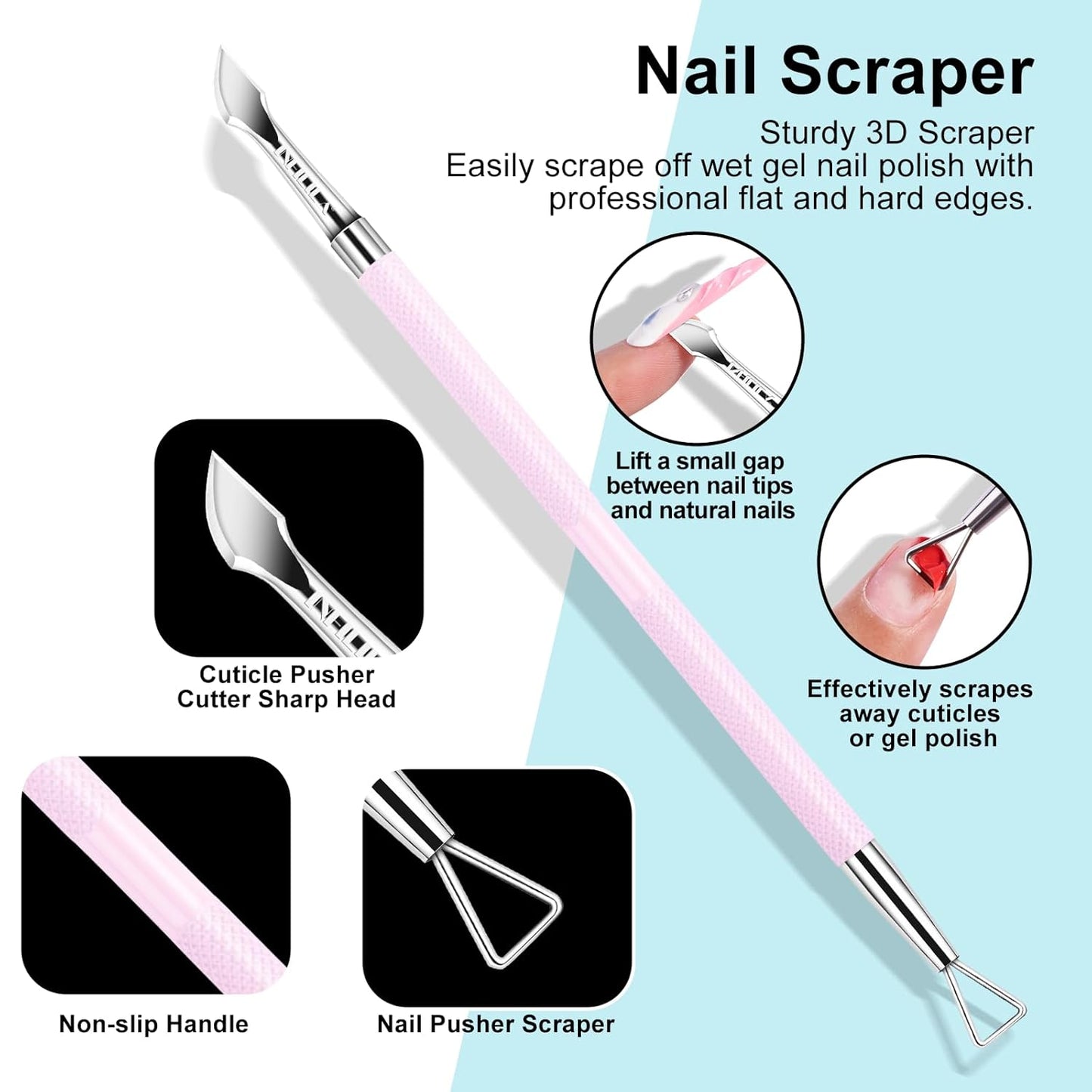 NXJ INFILILA Cuticle Remover Kit 4Pcs, Cuticle Remover Cuticle Trimmer Set Cuticle Pusher Nail Scraper Professional Pedicure Manicure Nail Tools Gift for Women Nail Tech Supplies