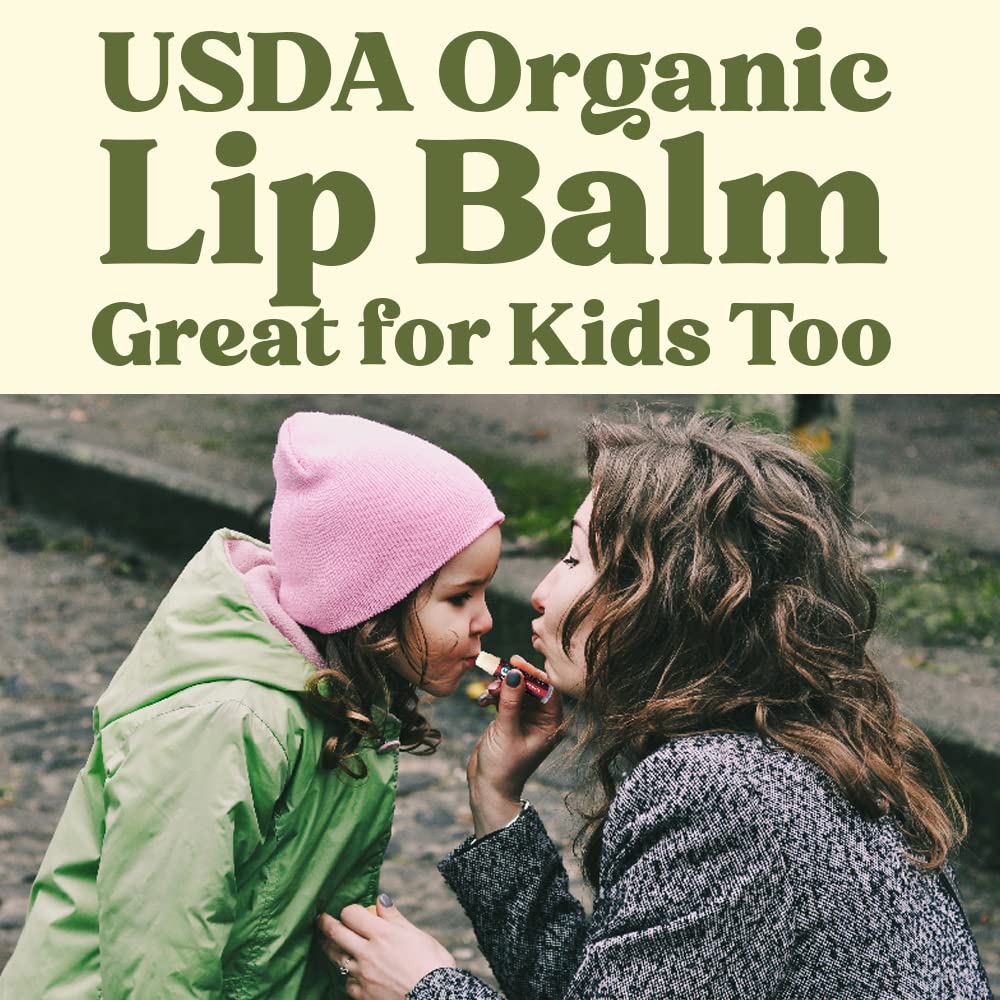 Earth's Daughter USDA Organic Lip Balm 4-Pack Eucalyptus Mint Flavor - Beeswax, Coconut Oil, Vitamin E - Best Lip Repair Chapstick for Dry Cracked Lips.