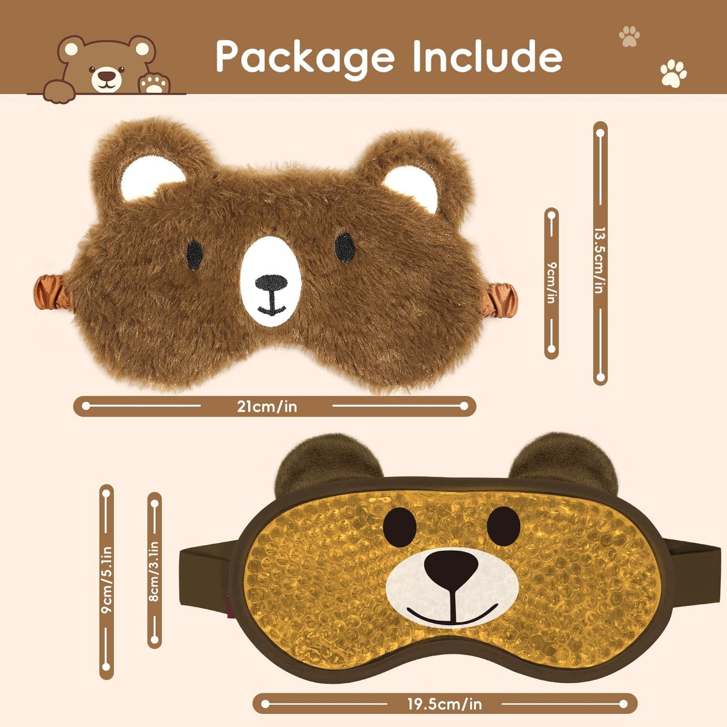 Cooling Eye Mask and Sleep Mask Eye Cover Girls Boys Birthday Cute Teens Woman, Cold Warm Eye Compress for Dry Eyes Spa at Home Travel Plush Blindfold Sleeping Unicorn Bear Cat Brown