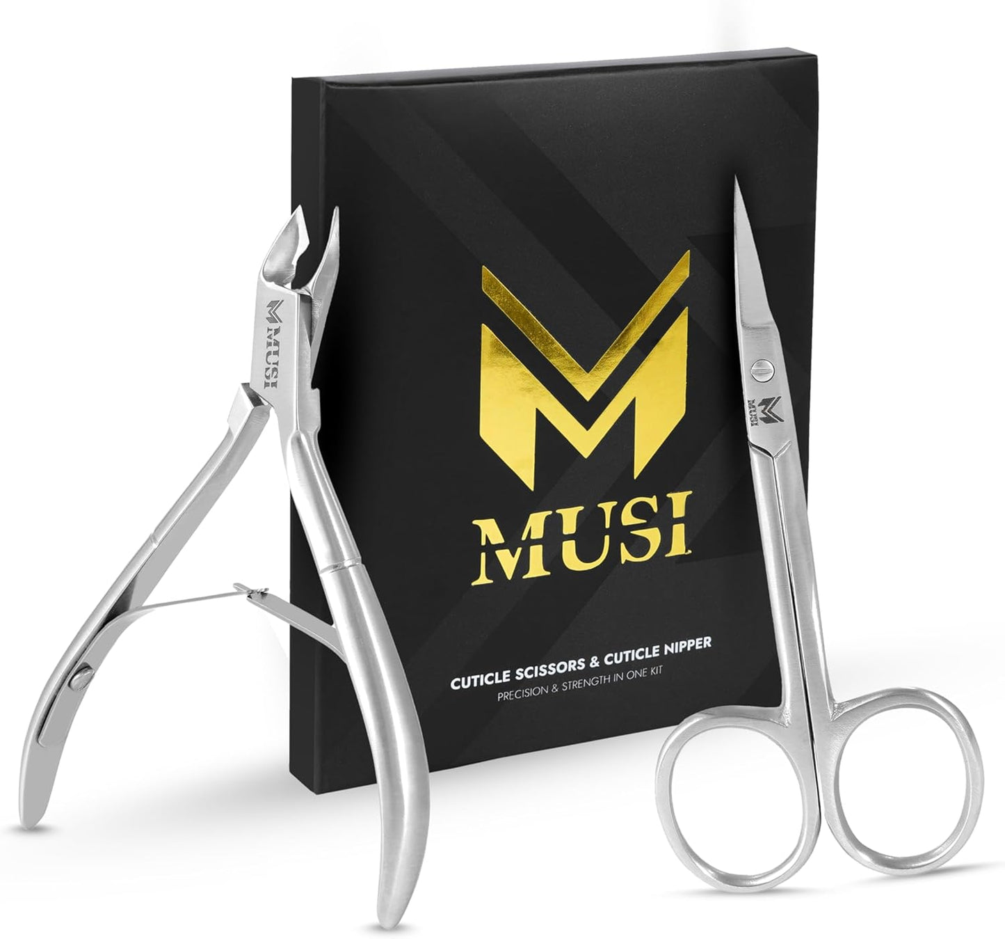 Cuticle Trimmer – 2PCs Professional Stainless Steel Cuticle Nipper and Fine Curved Nail Scissors for Men and Women – Precision Cuticle Cutter – Manicure Clipper Tools for Fingernails and Toenails