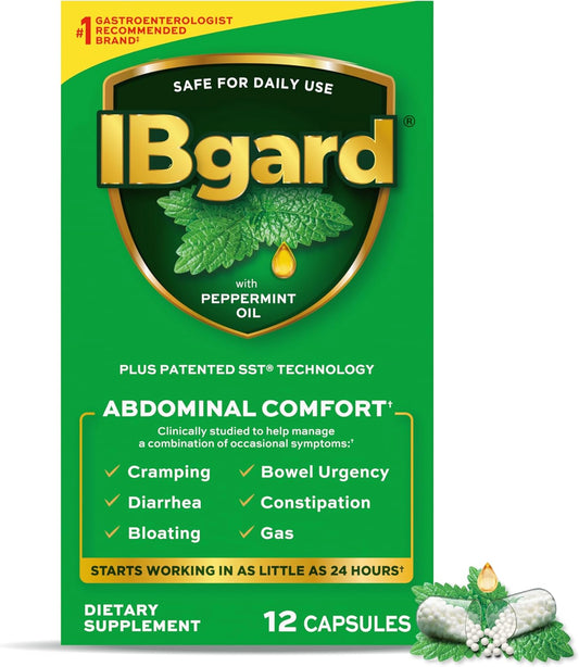 IBgard Gut Health Supplement, Peppermint Oil Capsules for Abdominal Comfort, 12 Capsules