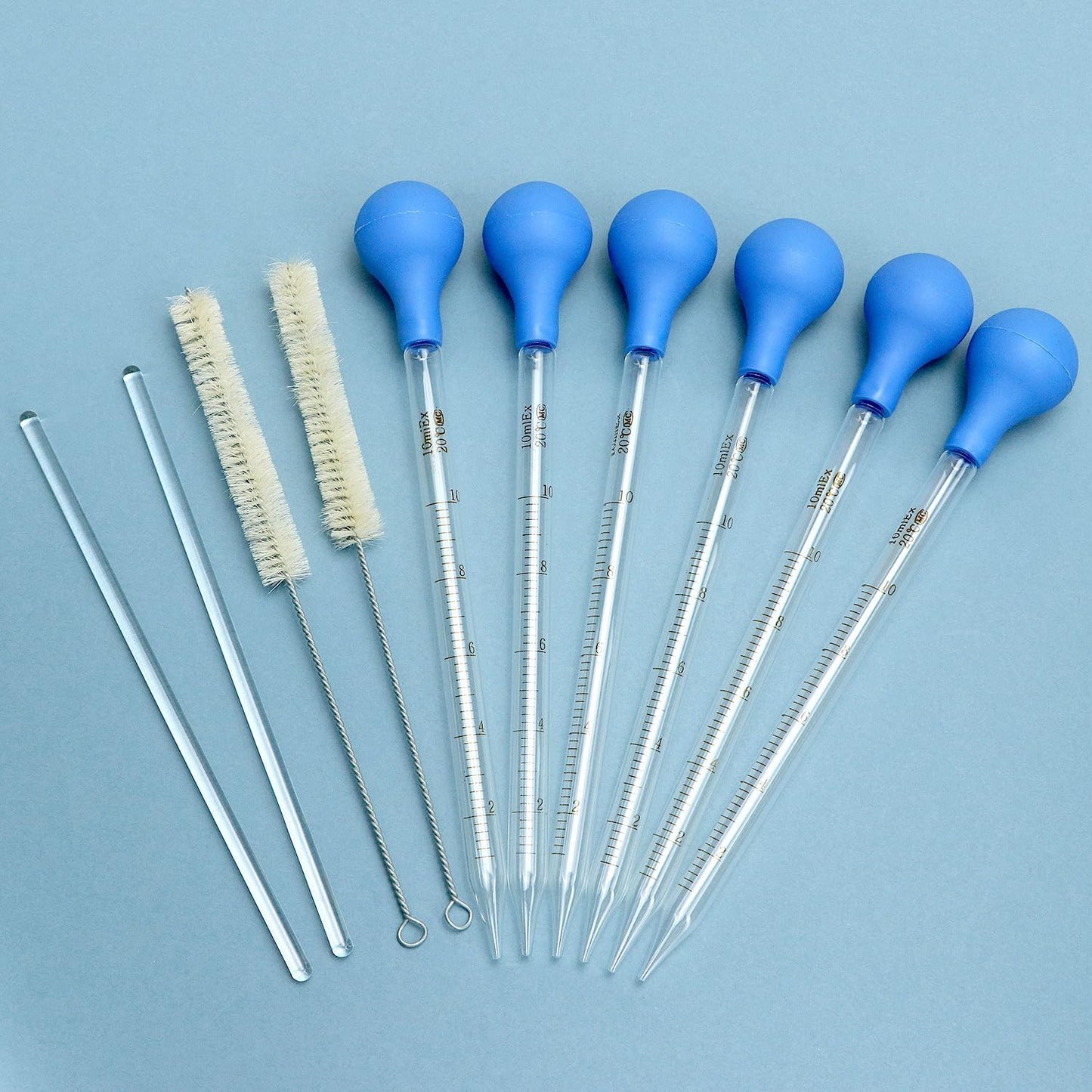 QWORK Glass Droppers Pipettes Graduated Lab Dropper Set, 10 ml Capacity with Large Rubber Caps Glass Liquid Pipette