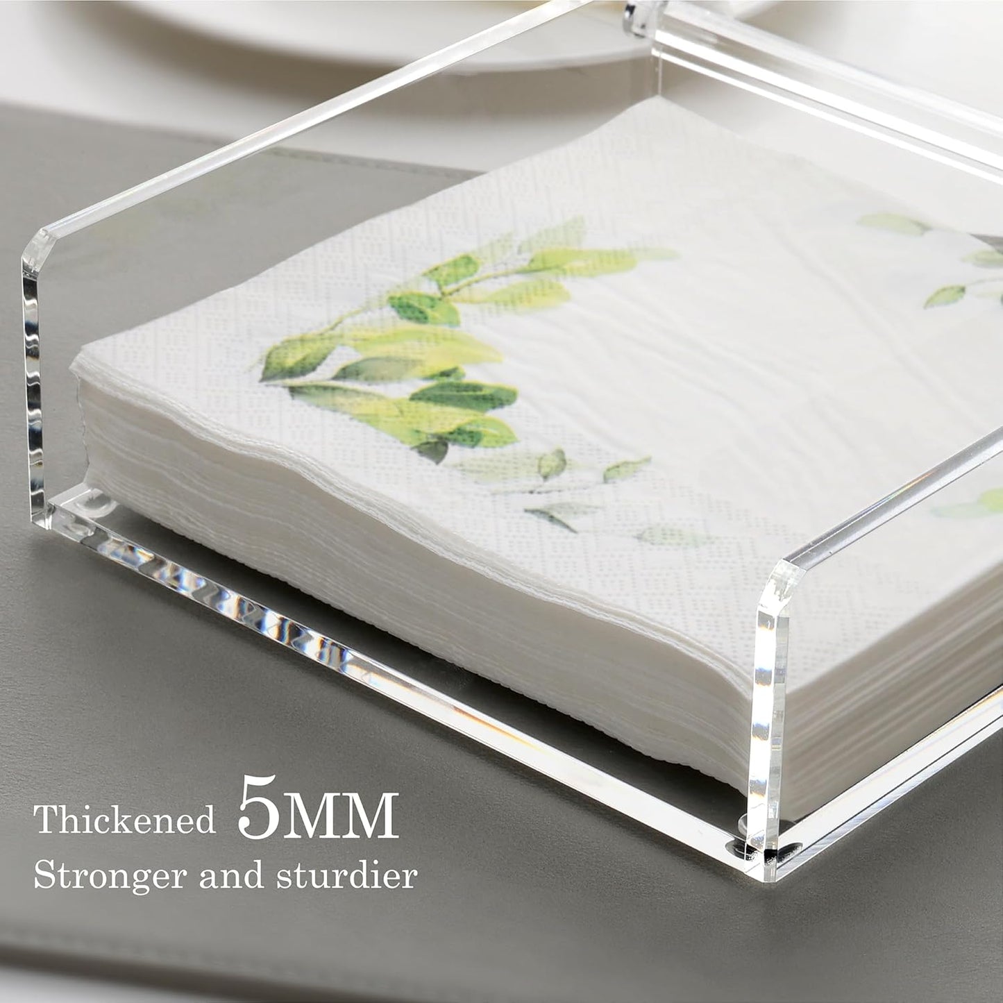 DINGHUO Flat Acrylic Napkin Holder for Table, Open Side Design Napkin Dispenser with Weighted Arm, Square Paper Holder for Restaurant, Kitchen, Bathroom, Countertop, Dinner