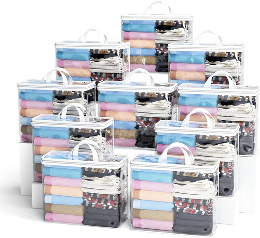 10PACK Clear Zippered Storage Bags for Clothes, 22L Closet Organizers Bag, and Blanket Storage Bags for Bedding, Linen, Blankets, Comforters, Clothing & Toys (White)