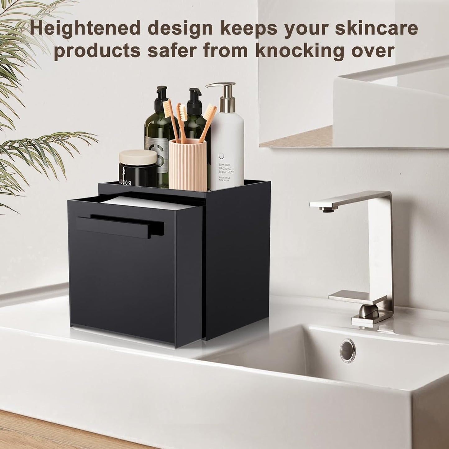 Disposable Face Towel Storage Box Compatible with Clean Skin Club Clean Towel XL Acrylic Cosmetic Organizer Container Box Facial Towels Holder with Drawer Wall-Mounted (Glossy Black)