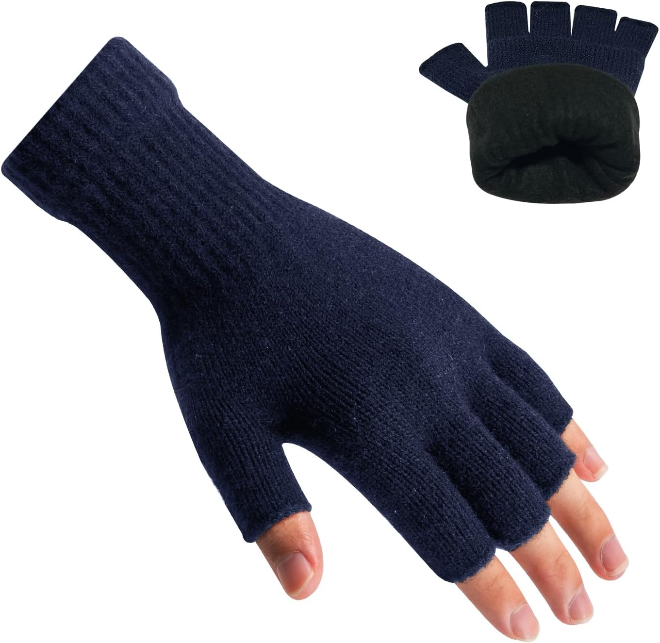 Rahhint Alpaca Wool Fingerless Gloves for Men Women Double-Layer Fleece Lined Winter Liner Warm Windproof Knitted