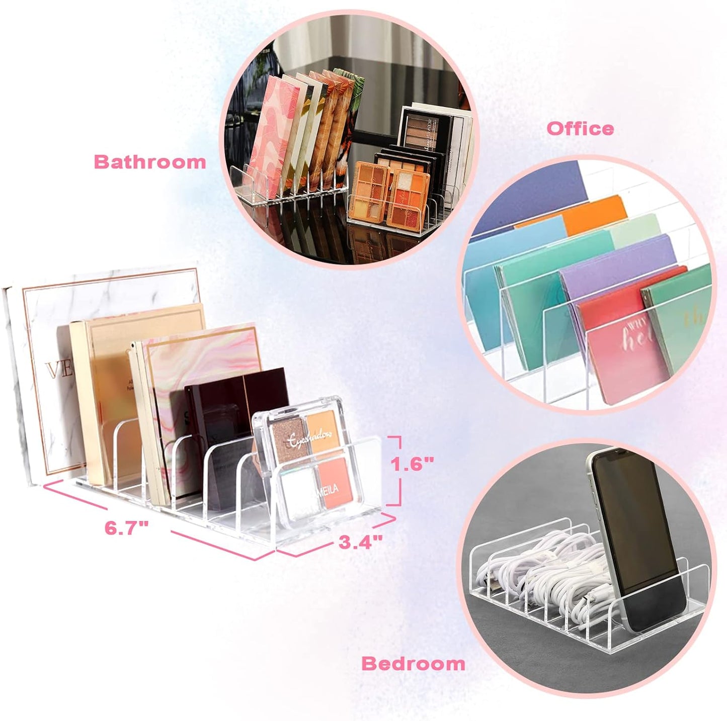 V-HANVER Makeup Organizer Combo - 360° Rotating Makeup Organizer with 7 Adjustable Layers Acrylic Skincare Organizer Large Cosmetic Display Case Clear Perfume Organizer with Makeup Palette Organizer