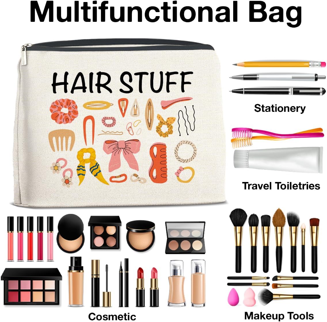 Hair Stuff Makeup Bag Gifts for Women Hair Stuff Cosmetic Bag Zipper Makeup Pouch Gifts for Friends Besties Hairstylist